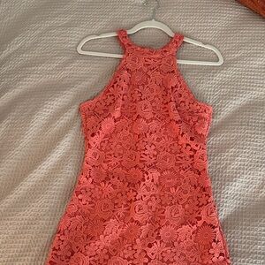 Coral Lace Halter Dress